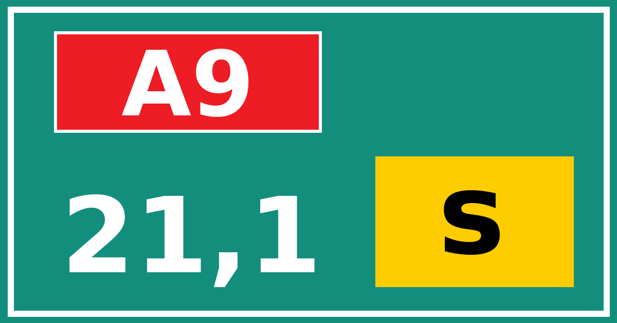 Hectometerbord A9 21,1 letter s