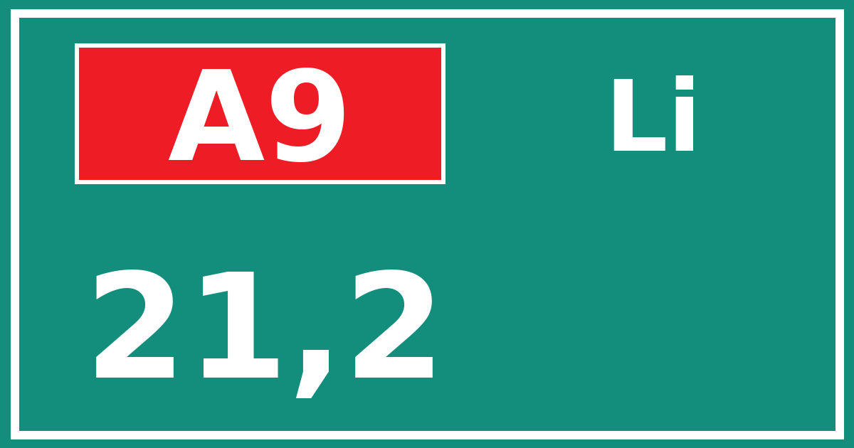 Hectometerbord A9 21,2 zijde Li