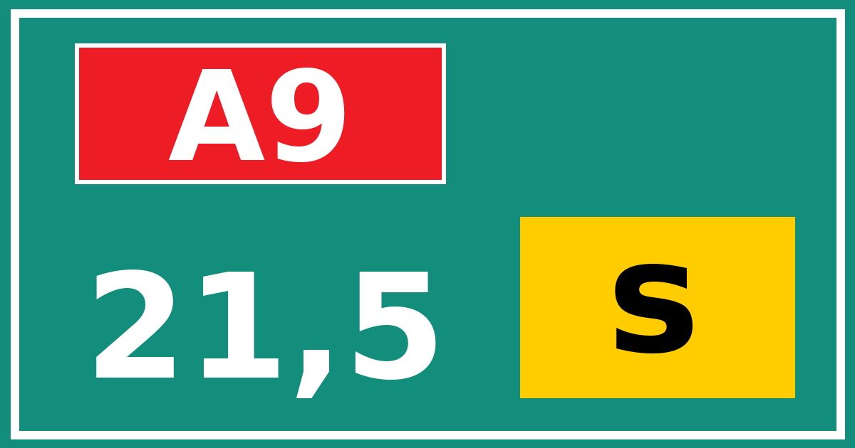 Hectometerbord A9 21,5 letter s