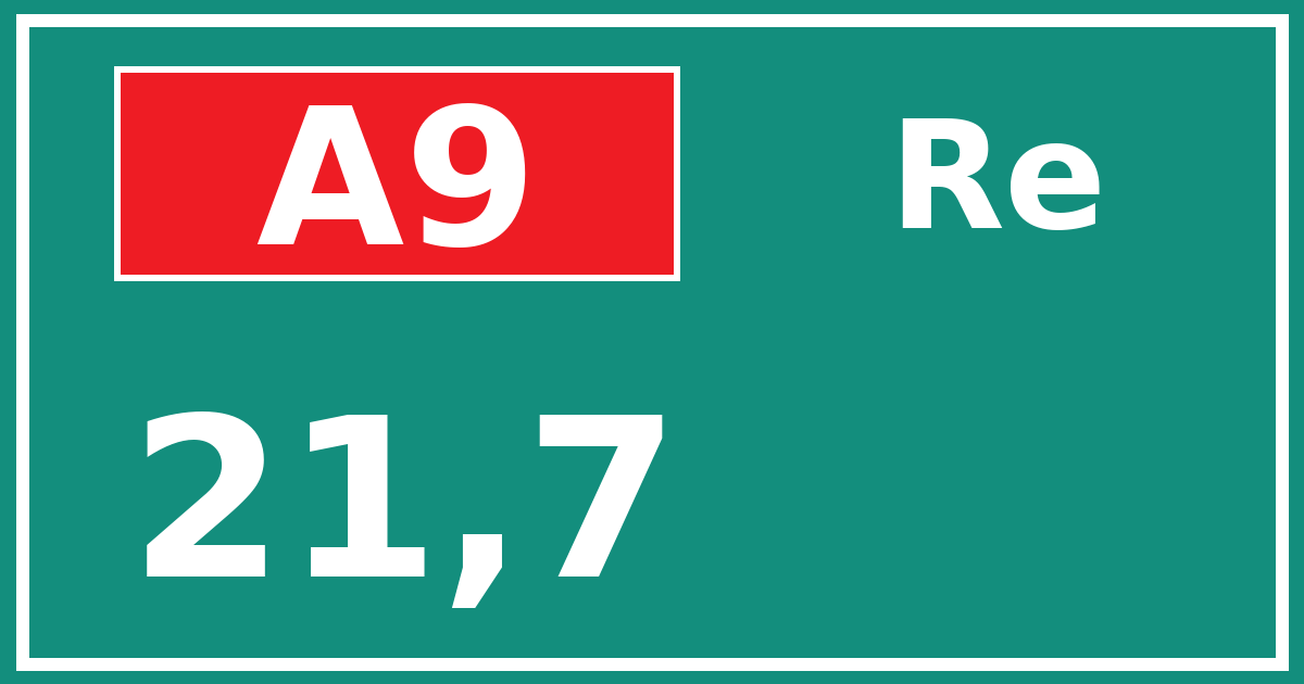 Hectometerbord A9 21,7 zijde Re