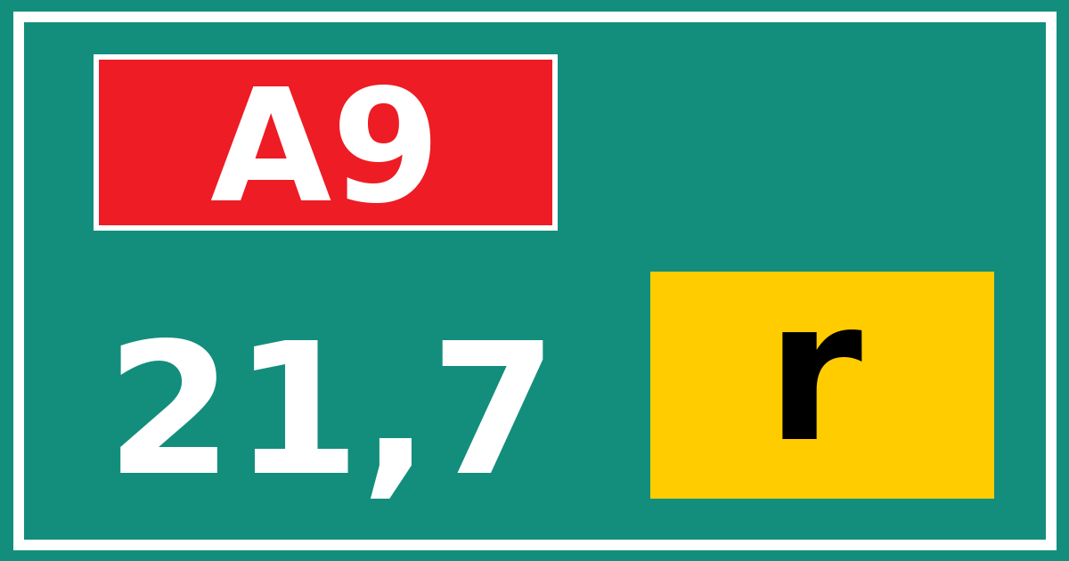 Hectometerbord A9 21,7 letter r