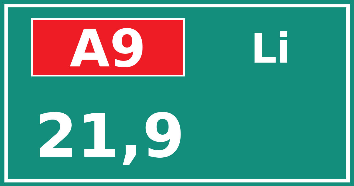 Hectometerbord A9 21,9 zijde Li
