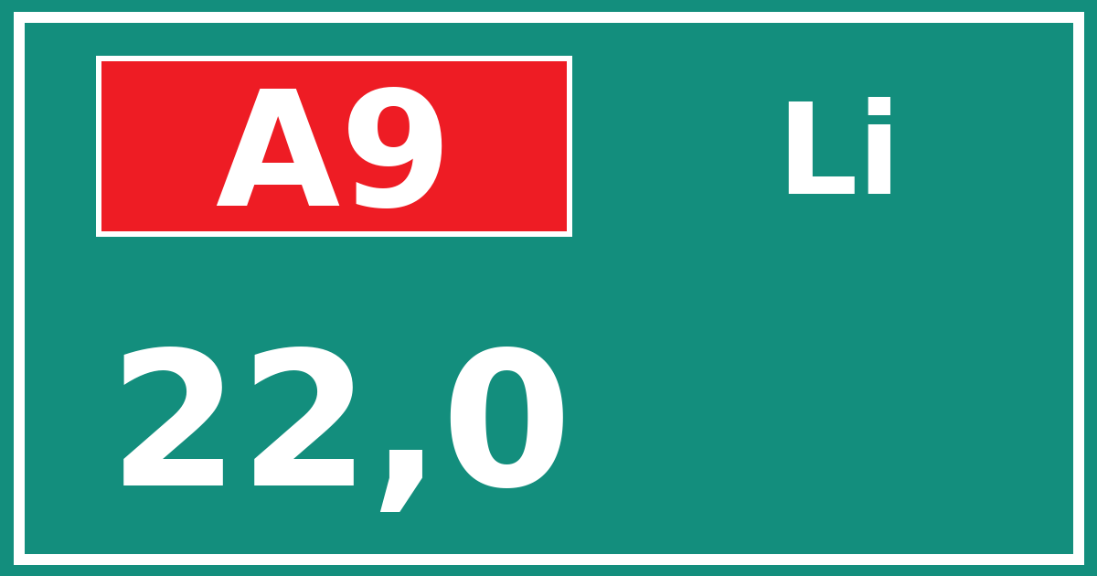 Hectometerbord A9 22,0 zijde Li