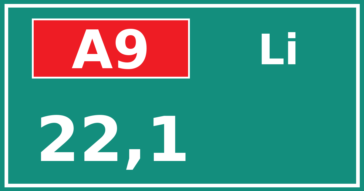 Hectometerbord A9 22,1 zijde Li