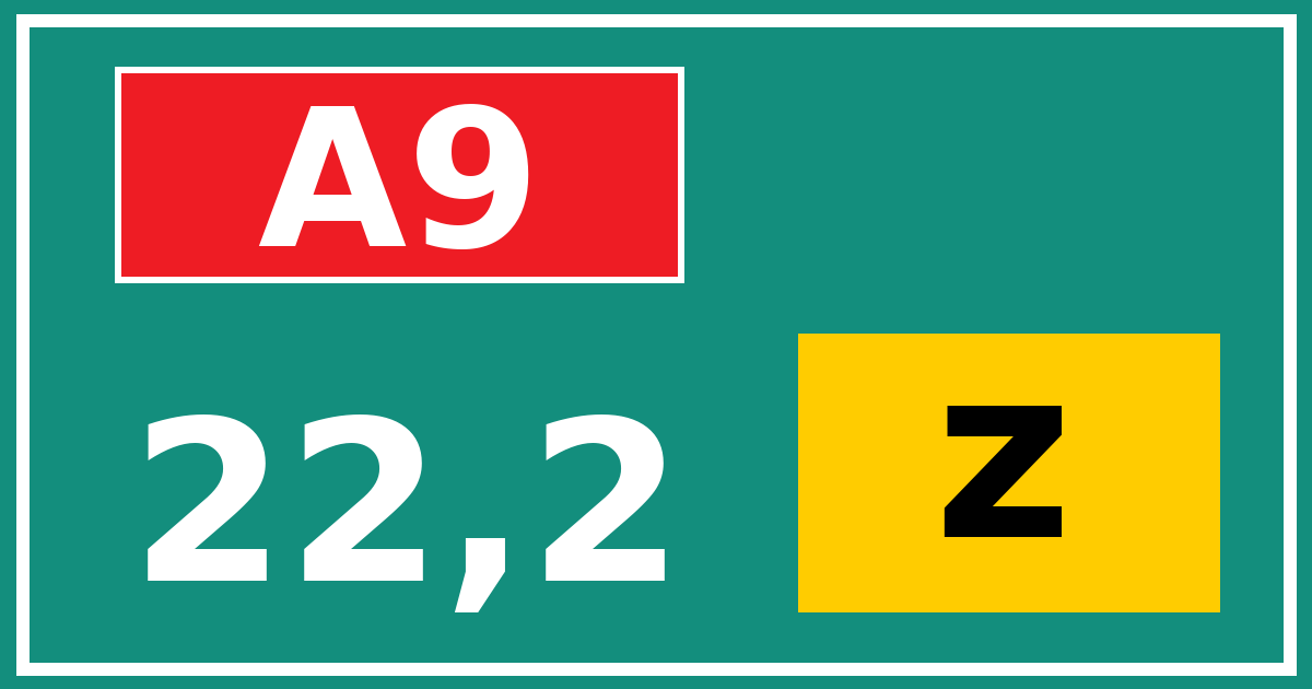 Hectometerbord A9 22,2 letter z