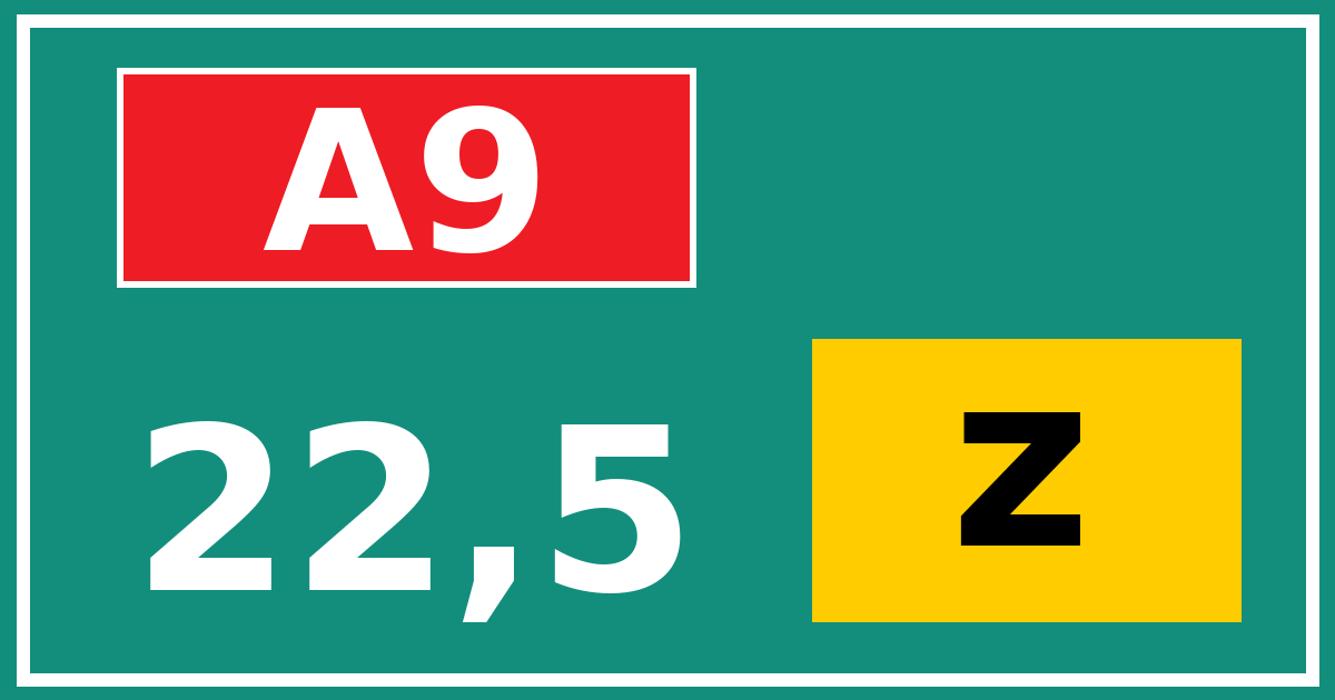 Hectometerbord A9 22,5 letter z