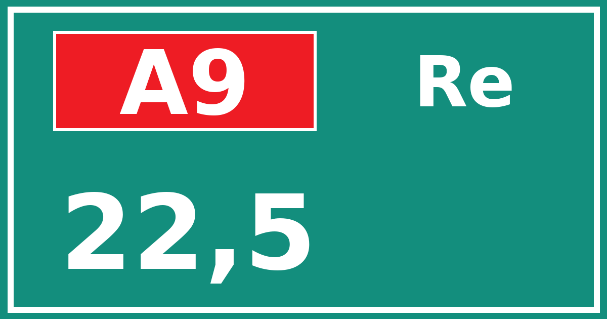 Hectometerbord A9 22,5 zijde Re