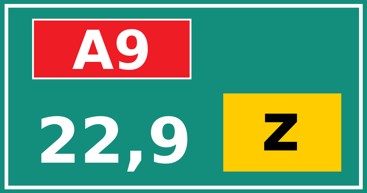 Hectometerbord A9 22,9 letter z
