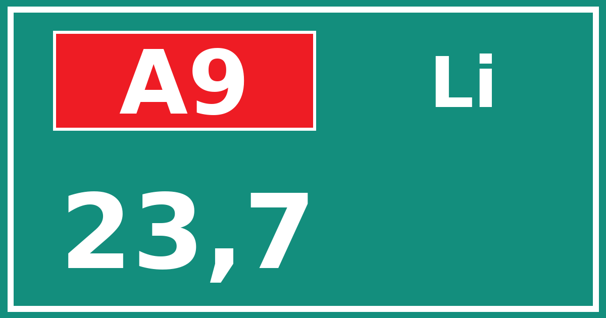 Hectometerbord A9 23,7 zijde Li