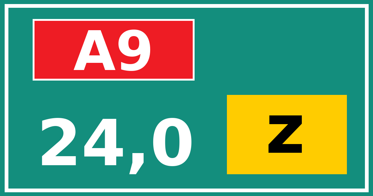 Hectometerbord A9 24,0 letter z