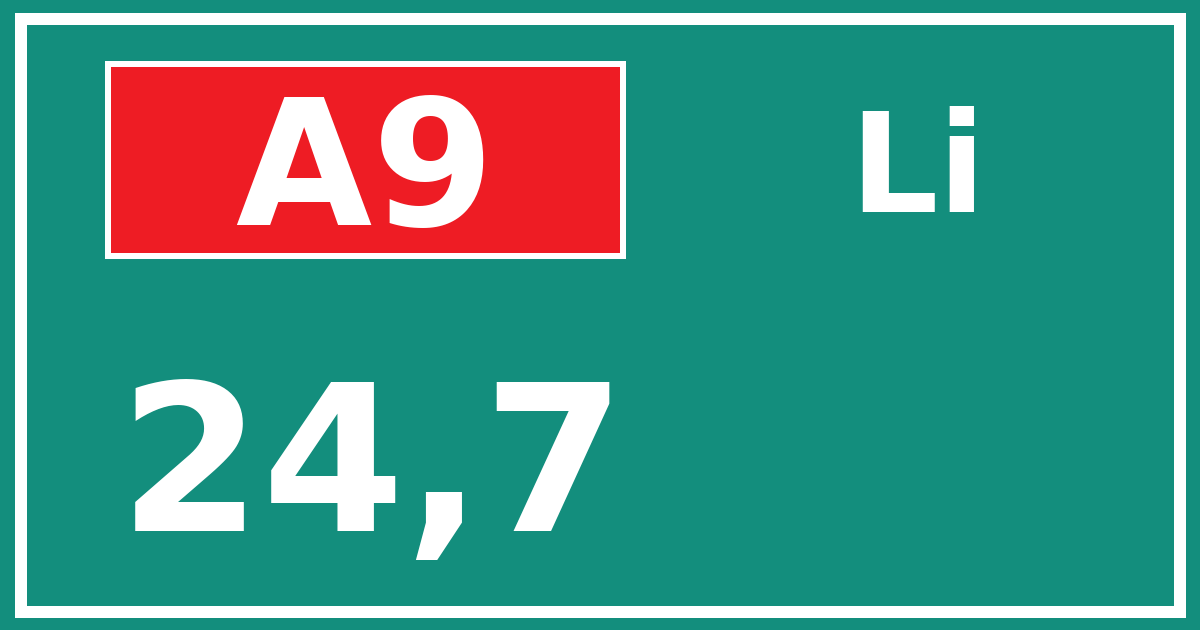 Hectometerbord A9 24,7 zijde Li