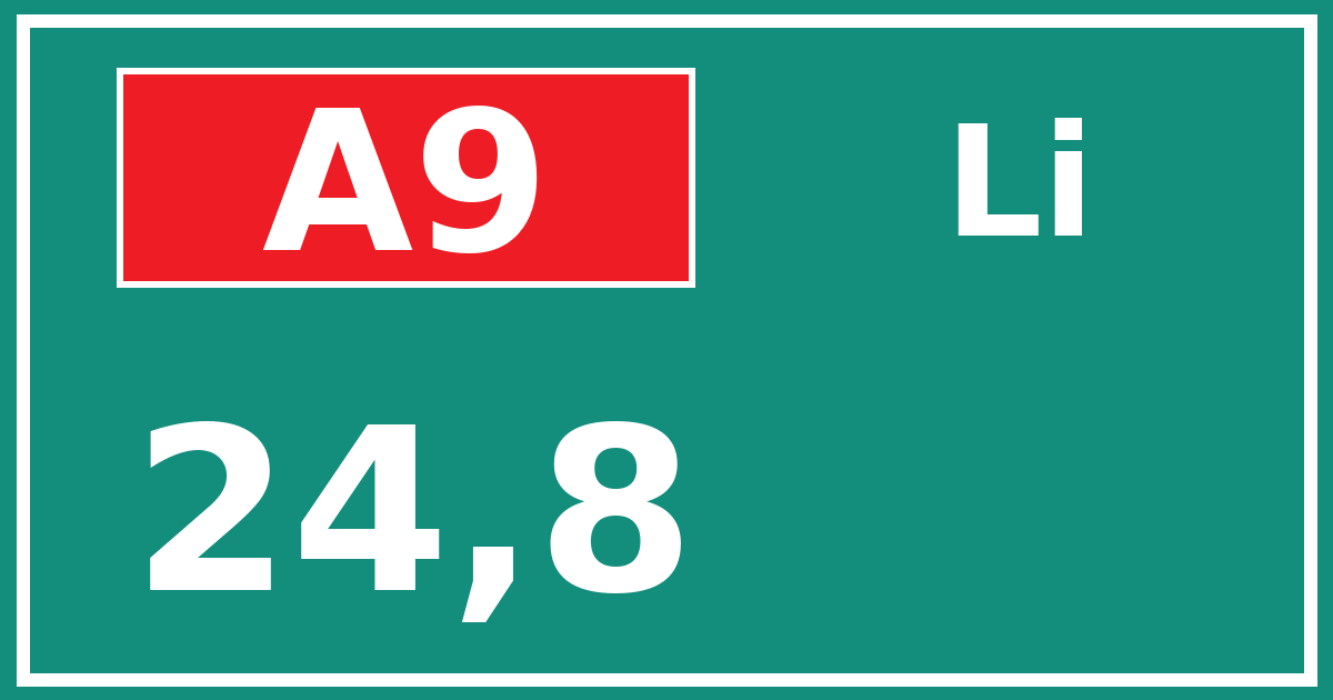 Hectometerbord A9 24,8 zijde Li