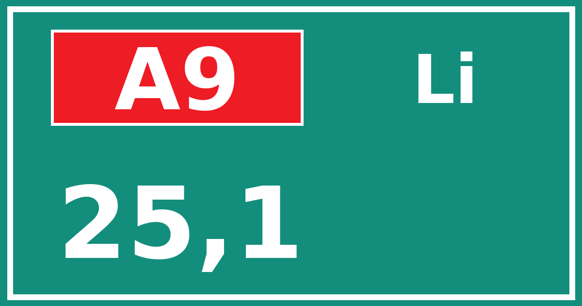 Hectometerbord A9 25,1 zijde Li