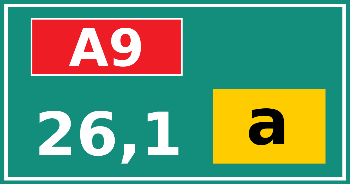 Hectometerbord A9 26,1 letter a