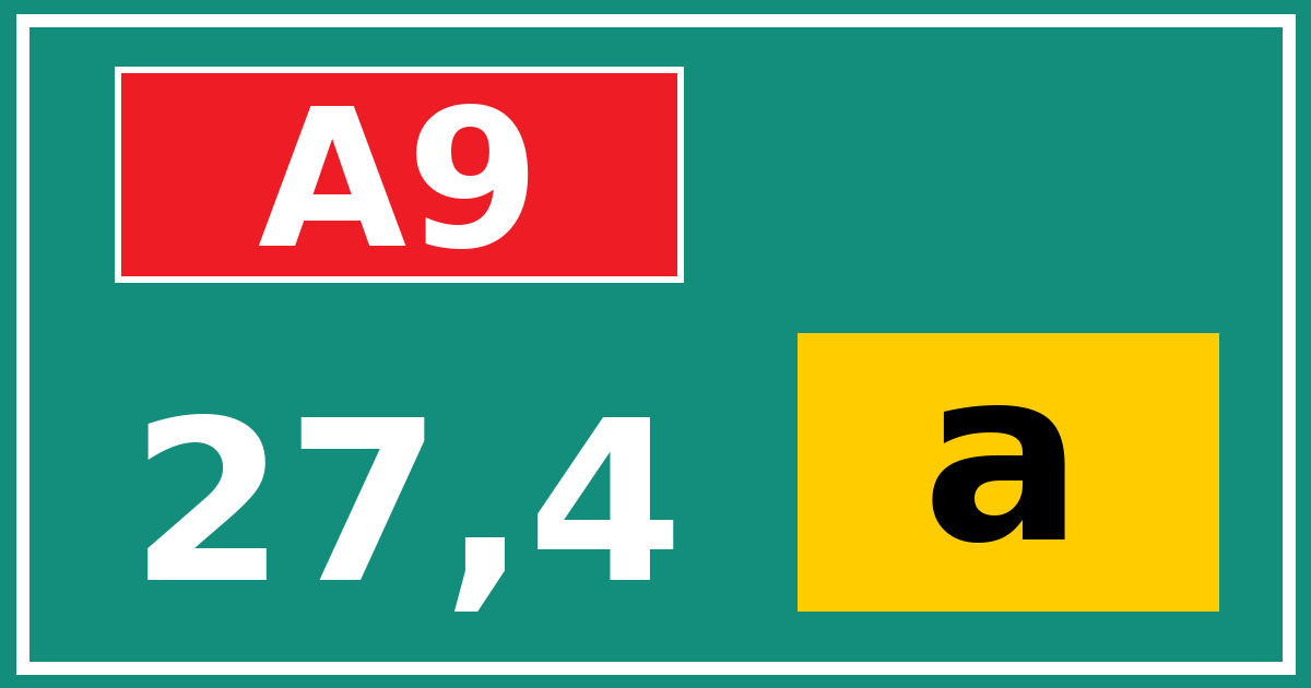 Hectometerbord A9 27,4 letter a