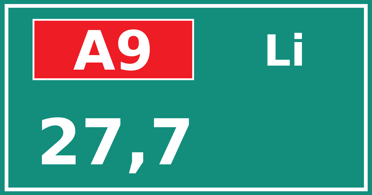 Hectometerbord A9 27,7 zijde Li