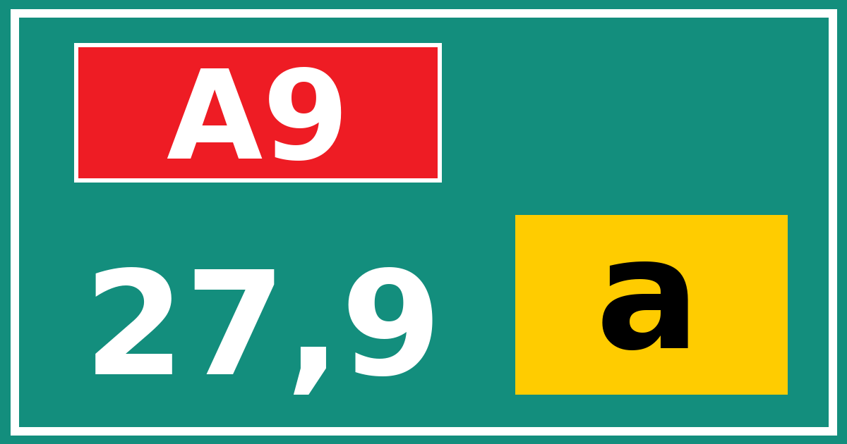 Hectometerbord A9 27,9 letter a
