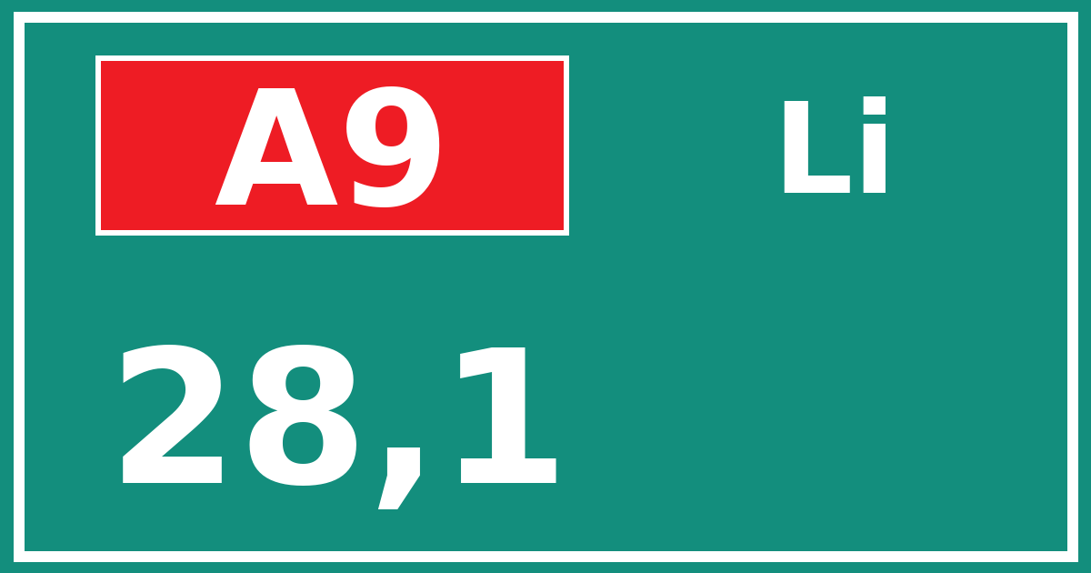 Hectometerbord A9 28,1 zijde Li