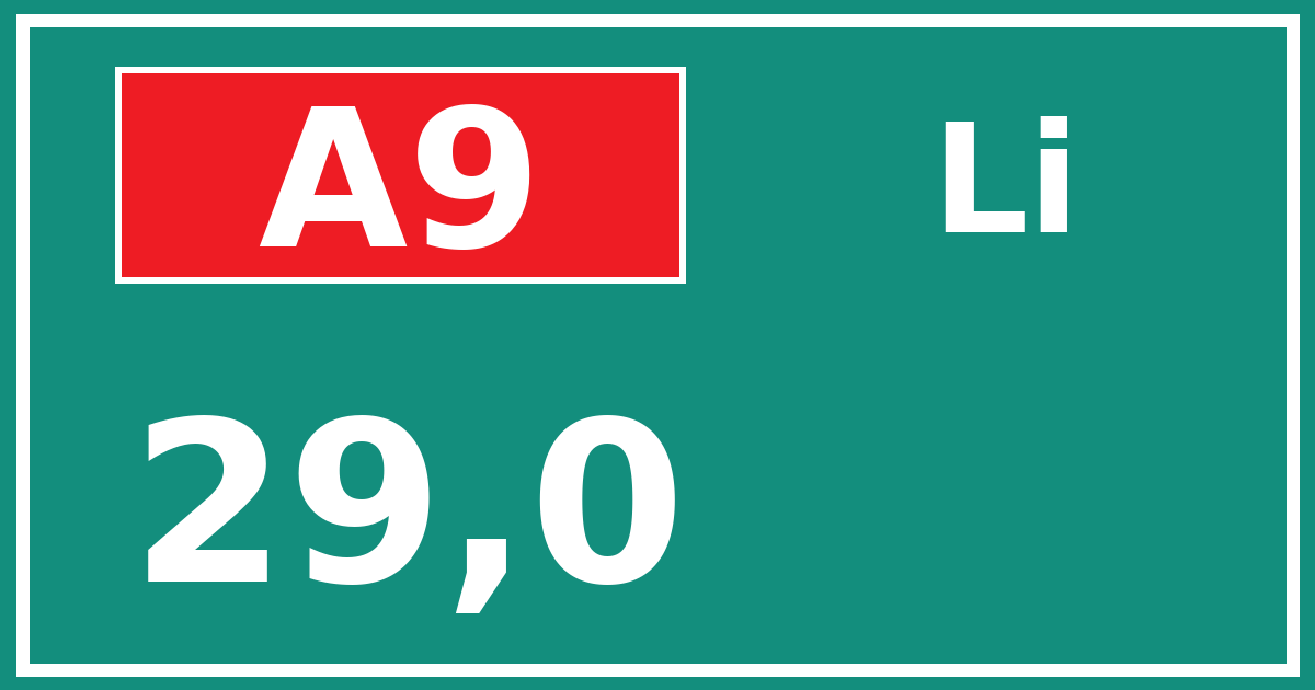 Hectometerbord A9 29,0 zijde Li