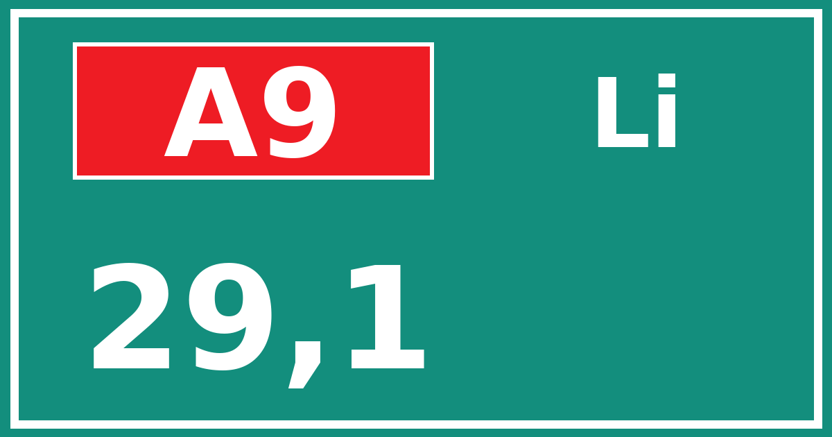 Hectometerbord A9 29,1 zijde Li