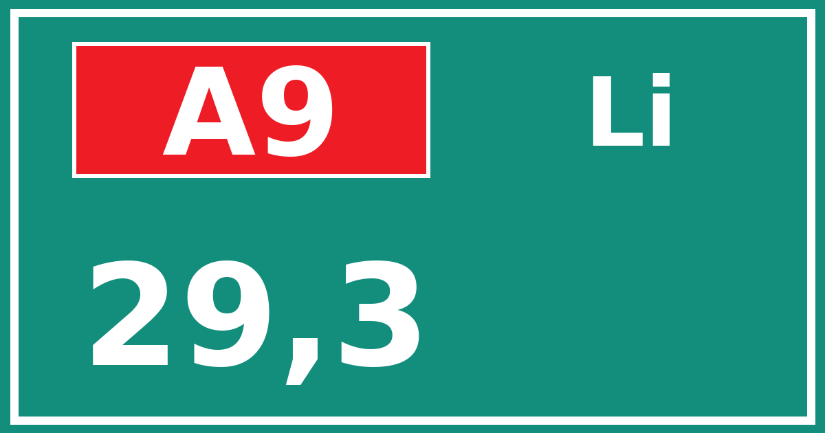 Hectometerbord A9 29,3 zijde Li