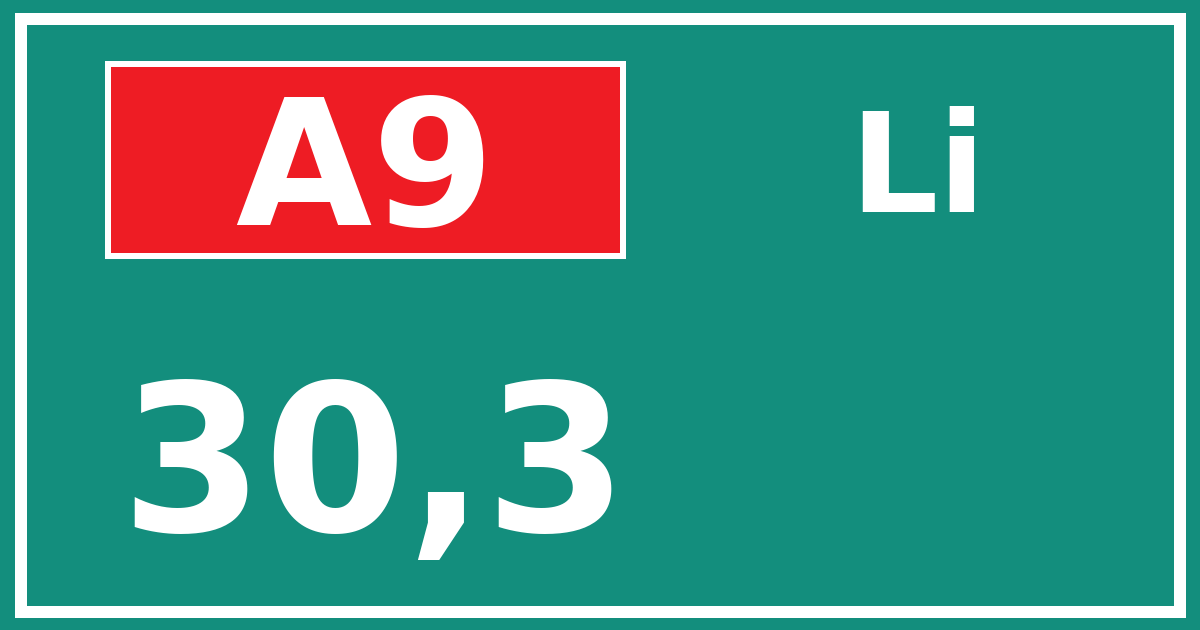 Hectometerbord A9 30,3 zijde Li