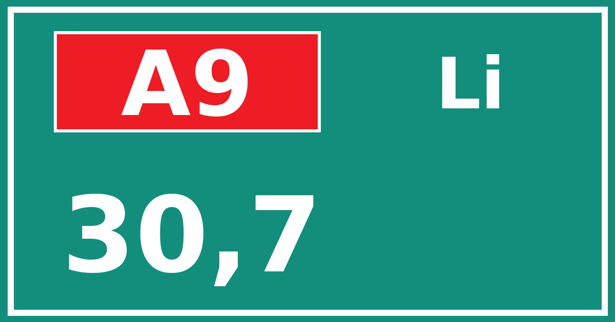 Hectometerbord A9 30,7 zijde Li