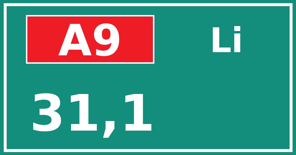 Hectometerbord A9 31,1 zijde Li