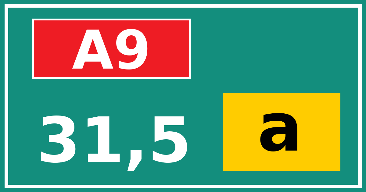 Hectometerbord A9 31,5 letter a