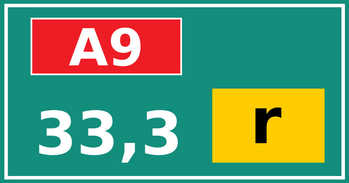Hectometerbord A9 33,3 letter r