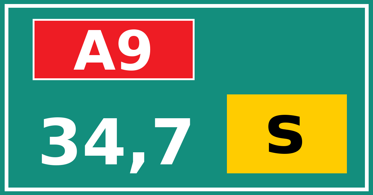 Hectometerbord A9 34,7 letter s