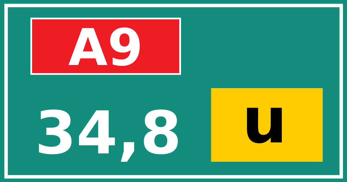 Hectometerbord A9 34,8 letter u