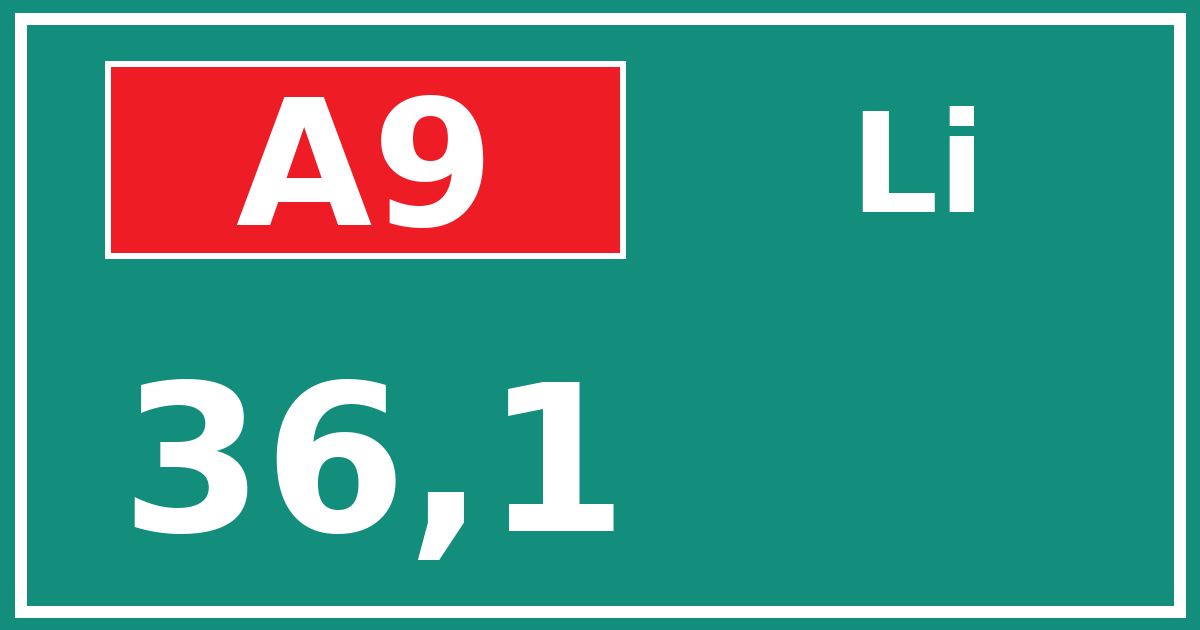 Hectometerbord A9 36,1 zijde Li