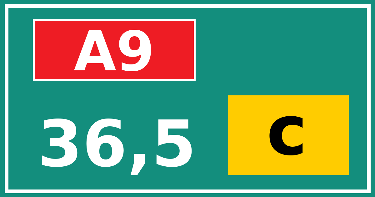 Hectometerbord A9 36,5 letter c
