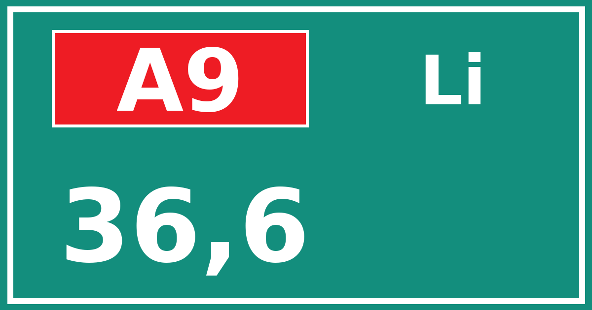 Hectometerbord A9 36,6 zijde Li
