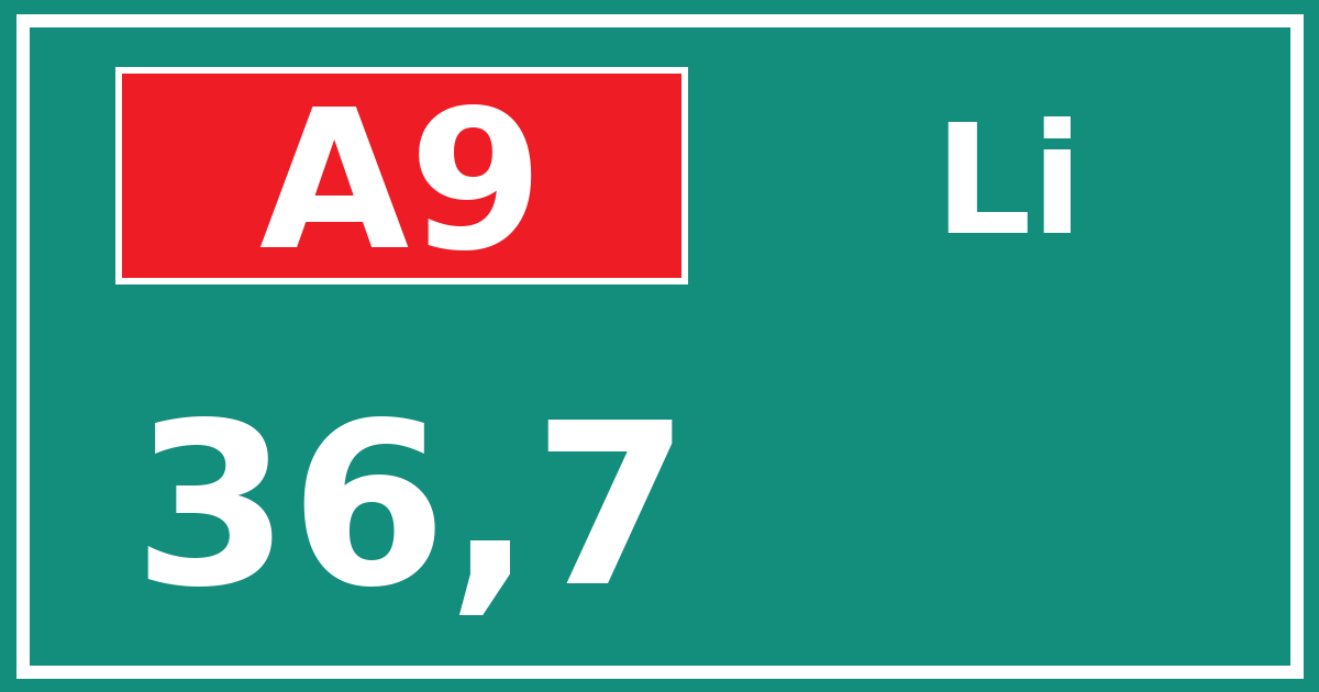 Hectometerbord A9 36,7 zijde Li
