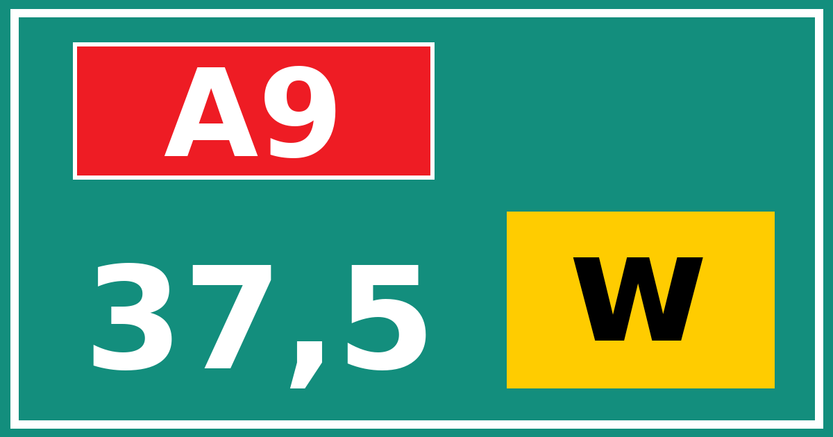 Hectometerbord A9 37,5 letter w