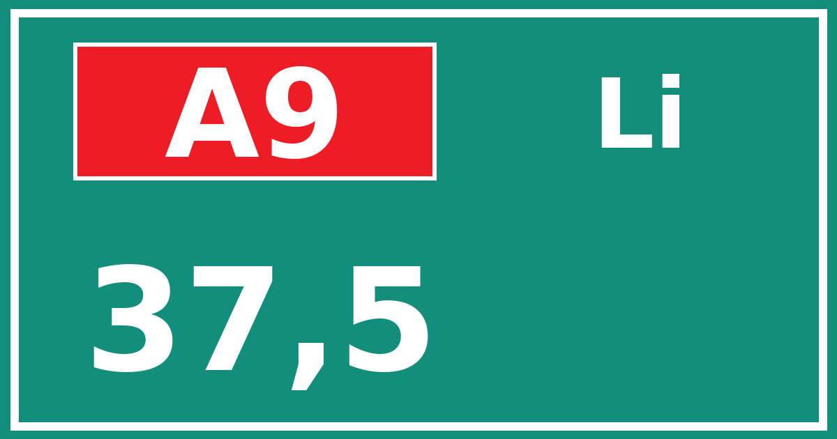 Hectometerbord A9 37,5 zijde Li
