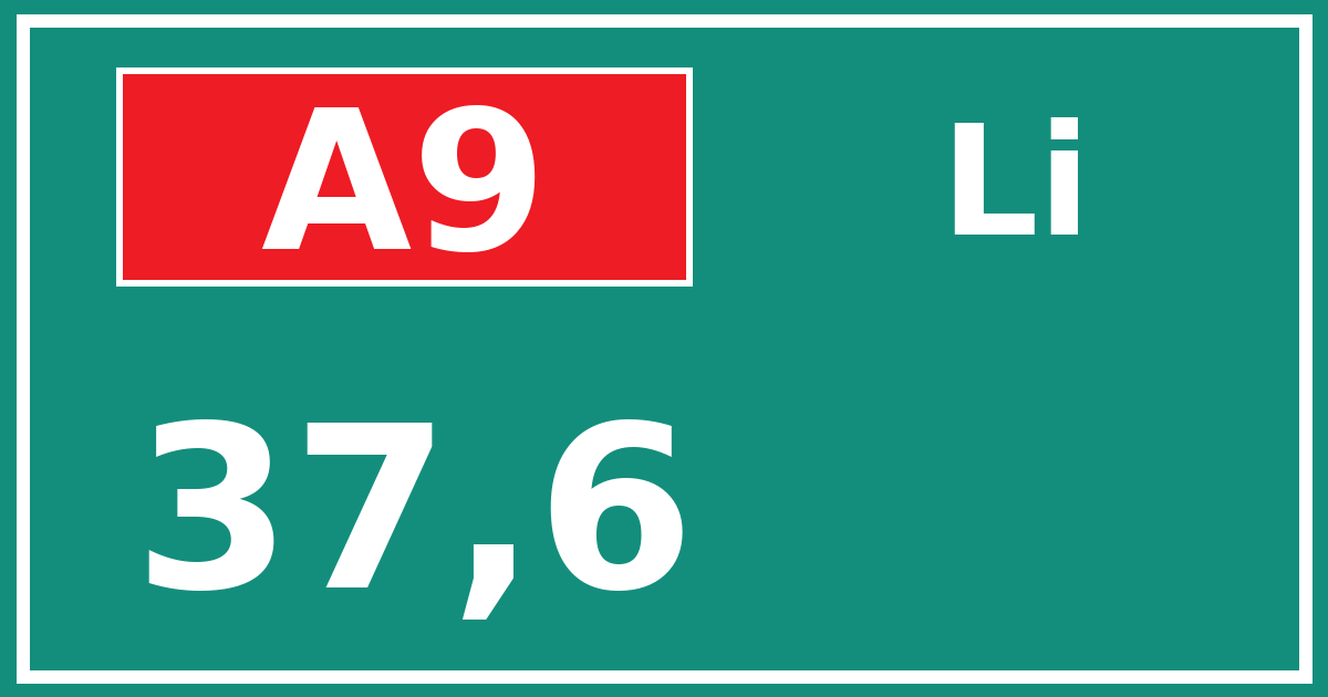 Hectometerbord A9 37,6 zijde Li
