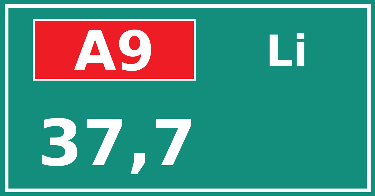 Hectometerbord A9 37,7 zijde Li