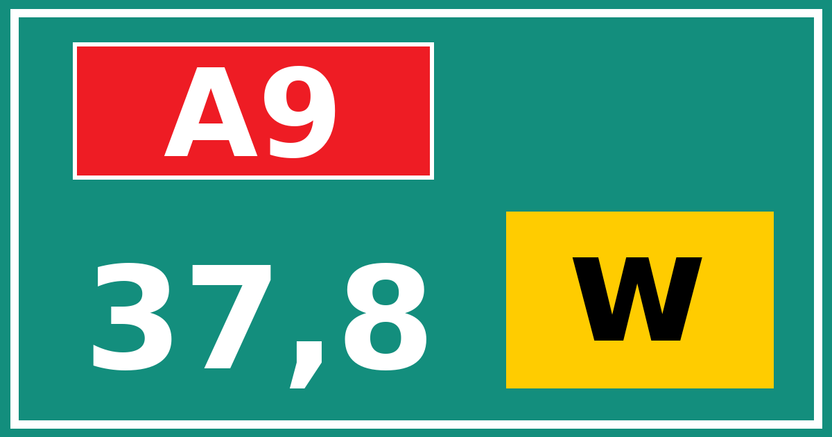 Hectometerbord A9 37,8 letter w