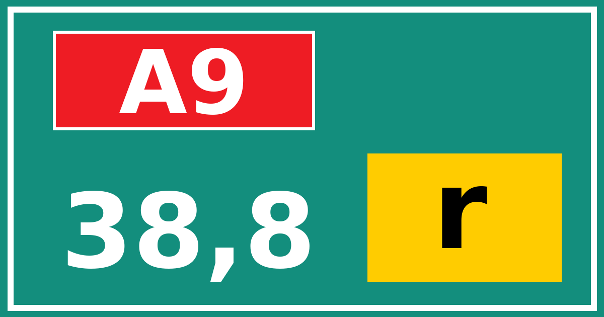 Hectometerbord A9 38,8 letter r