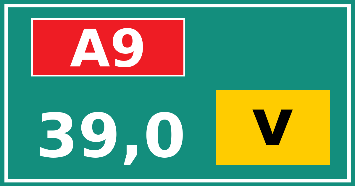 Hectometerbord A9 39,0 letter v