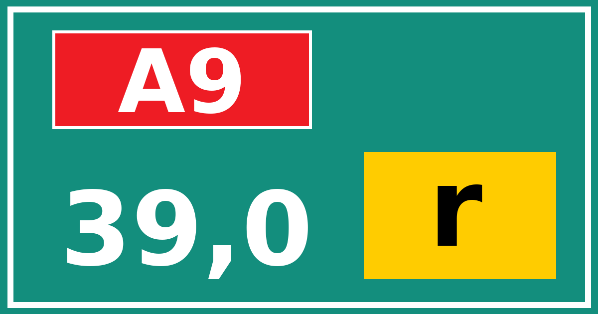 Hectometerbord A9 39,0 letter r