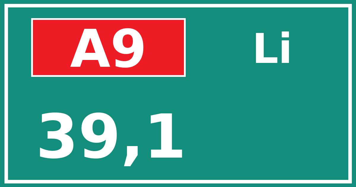 Hectometerbord A9 39,1 zijde Li