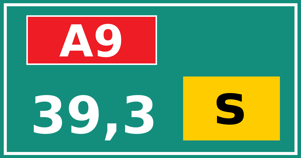 Hectometerbord A9 39,3 letter s