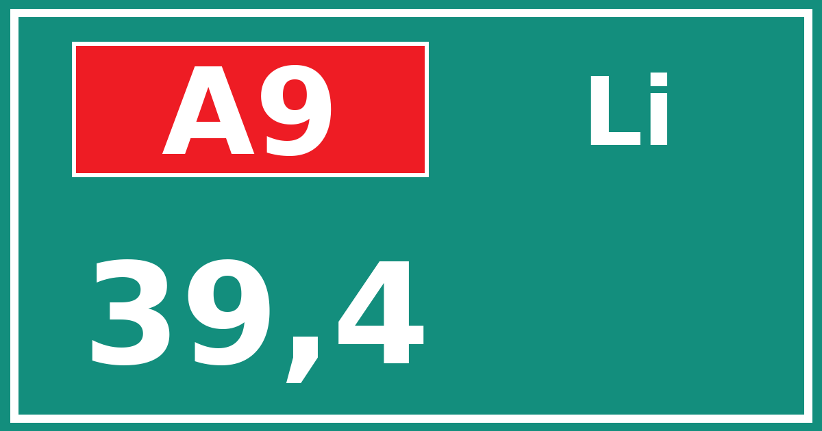 Hectometerbord A9 39,4 zijde Li