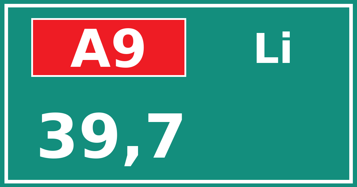 Hectometerbord A9 39,7 zijde Li