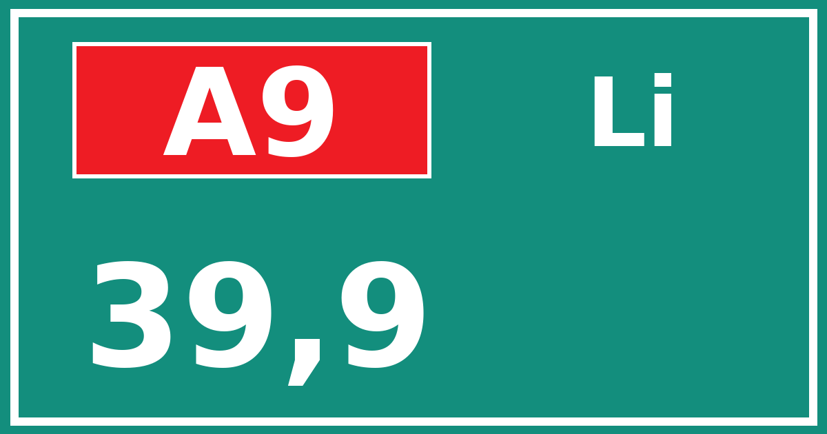 Hectometerbord A9 39,9 zijde Li