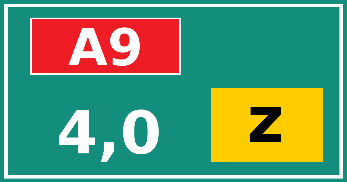 Hectometerbord A9 4,0 letter z